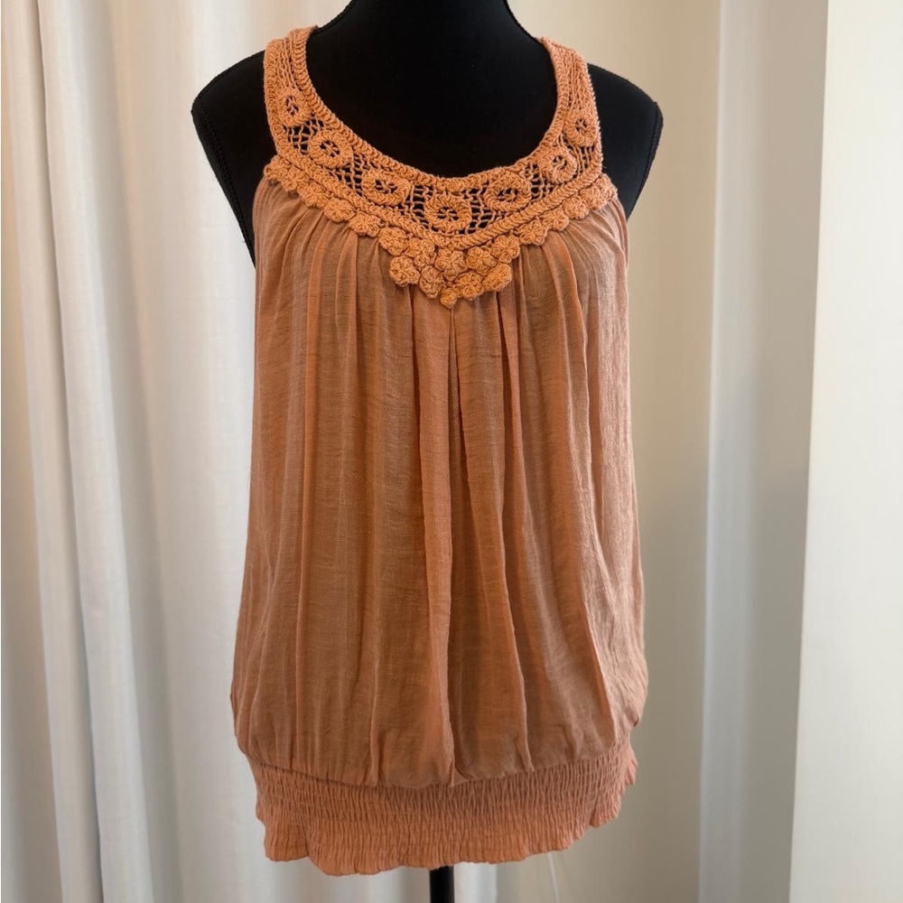 mine Crochet Yoke Sleeveless Tank Top - Rust Orange